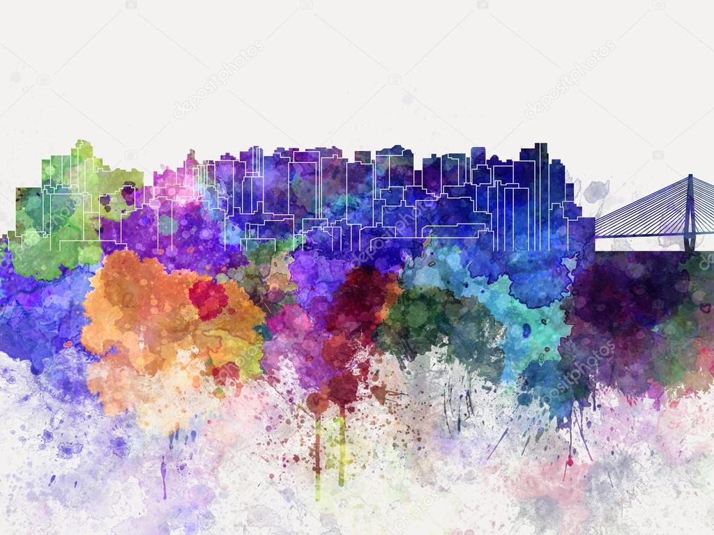 Shantou skyline in watercolor background
