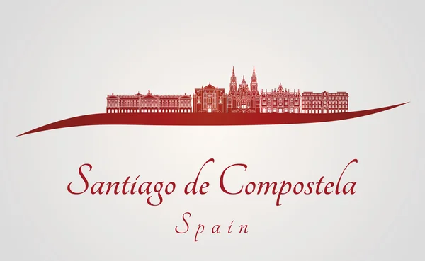 Santiago de compostela Skyline in rot — Stockvektor