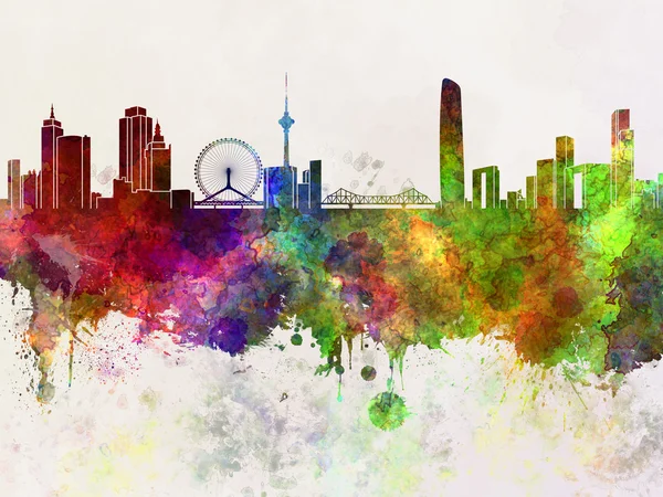Tianjin skyline in watercolor background — Stockfoto