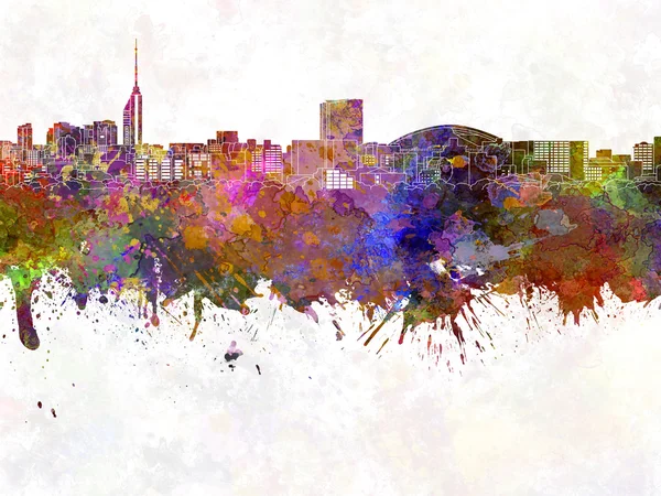 Fukuoka Skyline in Aquarell Hintergrund — Stockfoto