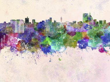 Niigata manzarası suluboya arka planda