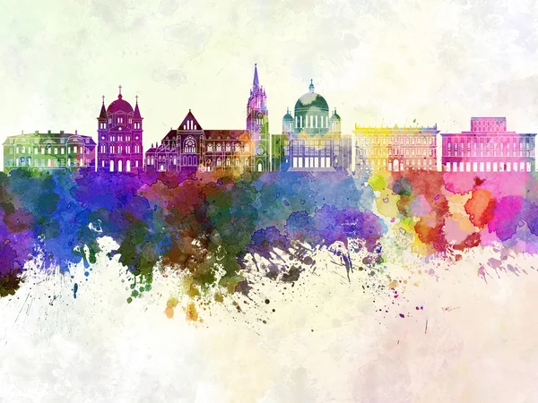 Lodz skyline in aquarel achtergrond — Stockfoto