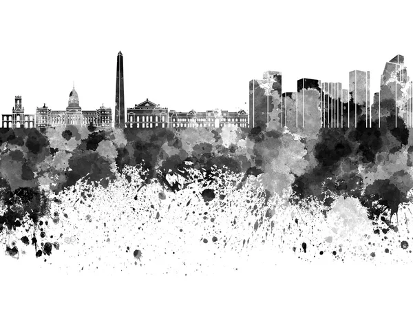 黑色水彩的布宜诺斯艾利斯天际线 — 图库照片