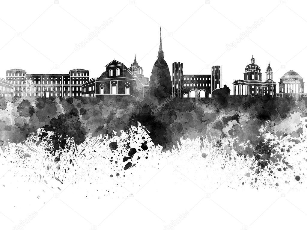 Turin skyline in black watercolor