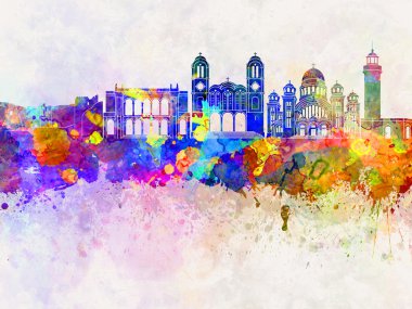 Patras manzarası suluboya arka planda