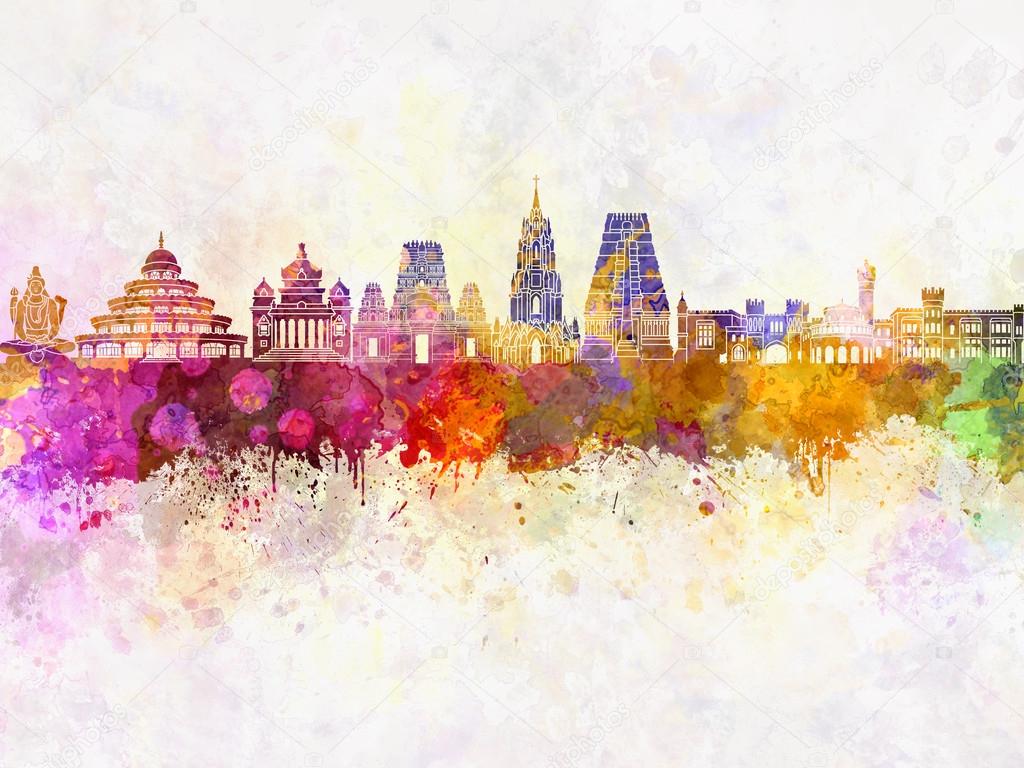Bangalore skyline in watercolor background
