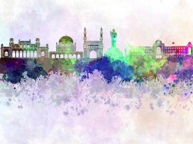 Hyderabad skyline in watercolor background clipart