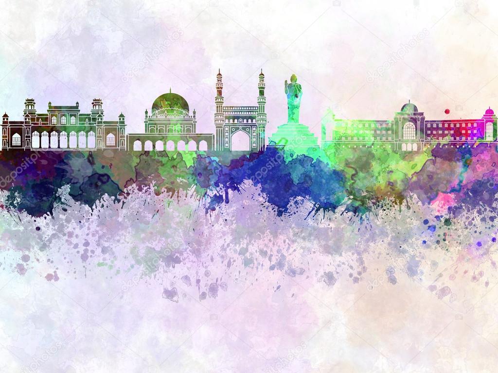 Hyderabad skyline in watercolor background