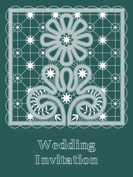Vector Bobbin lace square frame for wedding invitation or greeting card — Stock Photo, Image