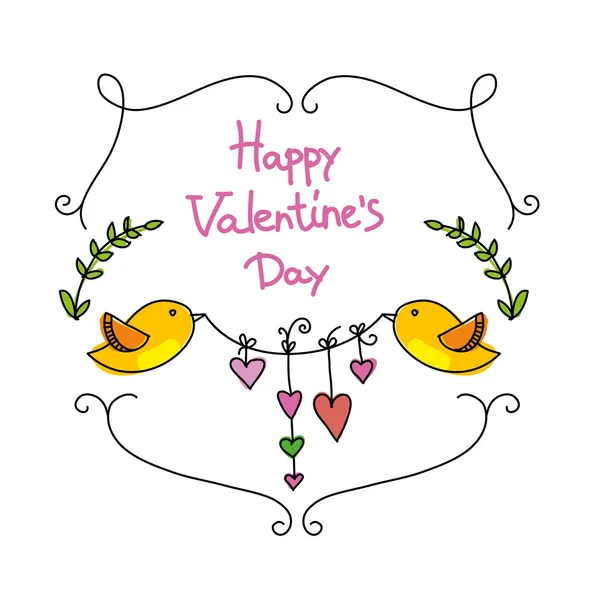 Vector cartoon Valentine's day card with birds and hearts. — Stock Vector