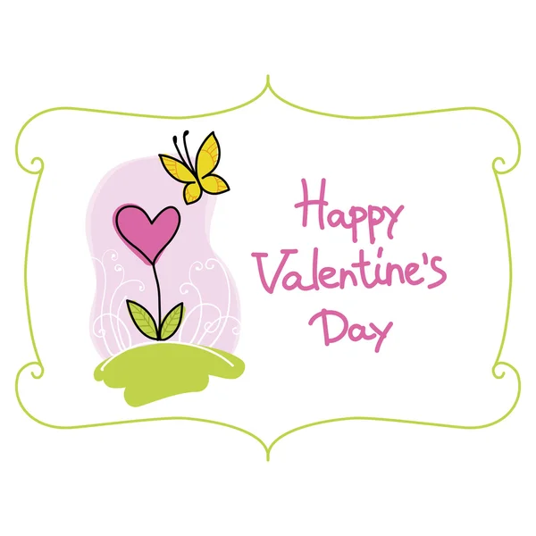 Vector cartoon Valentine's day card with hearts and butterfly — Stock Vector