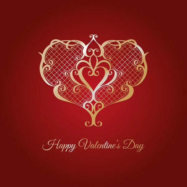 Happy Valentine's Day tebrik ile altın vintage kalp — Stok Vektör