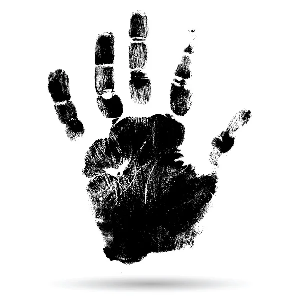 Concept of conceptuele schattig zwarte verf menselijke hand of handafdruk van kind geïsoleerd op witte achtergrond — Stockfoto