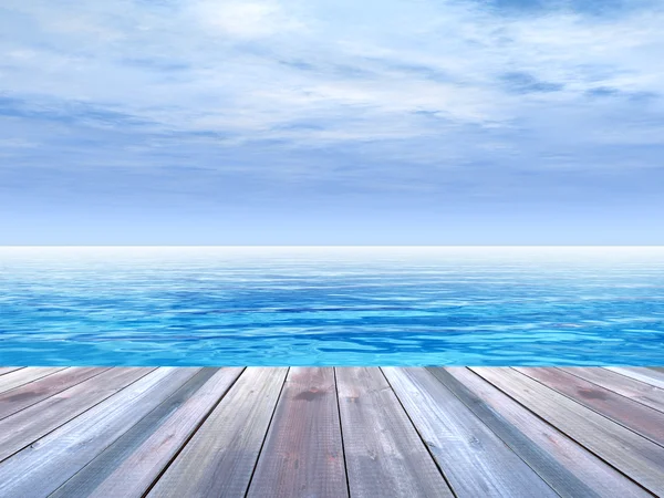 Wooden deck on coast — Stock Photo, Image