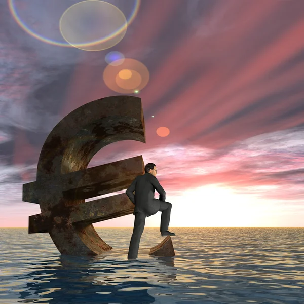 Símbolo do euro e afundamento do empresário — Fotografia de Stock