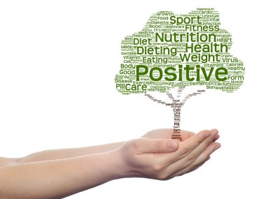 Koncept eller begreppsmässig svart hälsa text ordet moln som träd och gräs isolerad på vit bakgrund