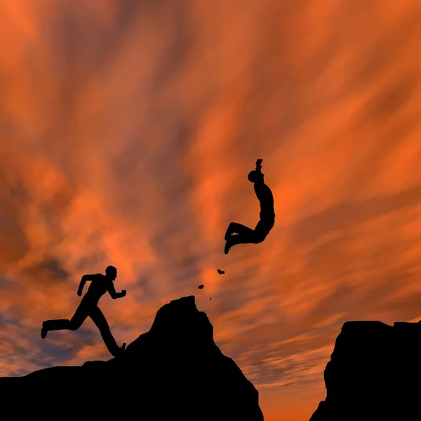 Businessmen silhouettees jumping — Stock Photo, Image