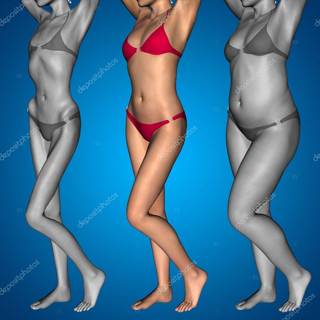 Concept or conceptual 3D woman or girl as fat, overweight ... Obese Vs Anorexic