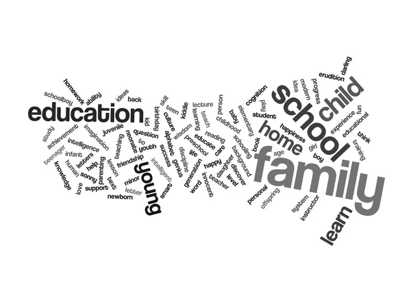 Koncepcja pojęciowy dziecko nauki lub rodzina streszczenie słowo chmura na białym tle — Zdjęcie stockowe