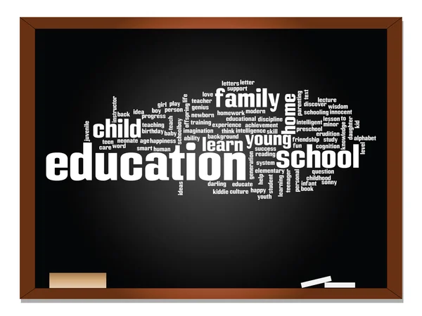 Concept or conceptual education abstract word cloud, blackboard and chalk background — Stock Photo, Image