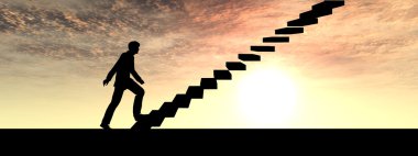 işadamı günbatımı üzerinde basamaklarda