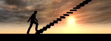 işadamı günbatımı üzerinde basamaklarda