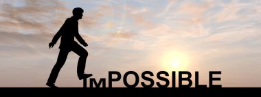 siyah siluet imkansız metnin üzerinde adım