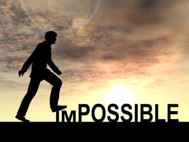 businessman  stepping over impossible text clipart