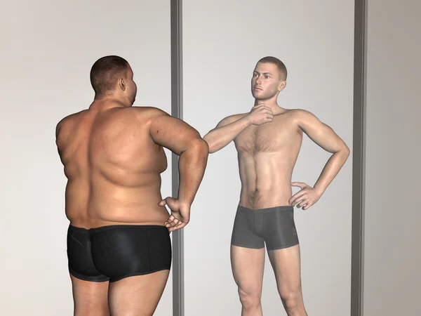 Sobrepeso vs magro ajuste homem refletindo — Fotografia de Stock