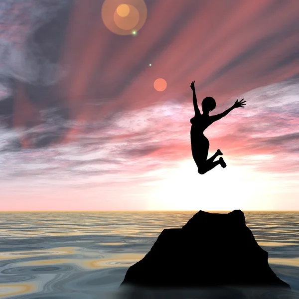 Young woman silhouette jumping — Stock Photo, Image