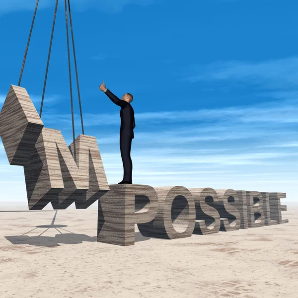 Pria bisnis berdiri di atas teks mustahil — Stok Foto