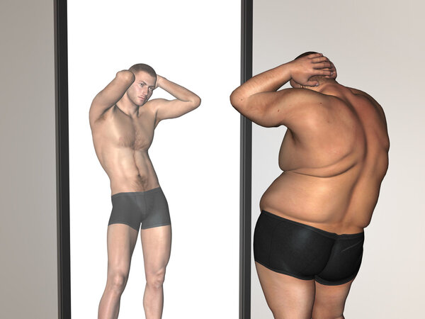 Избыточный вес против стройного человека, отражающего
