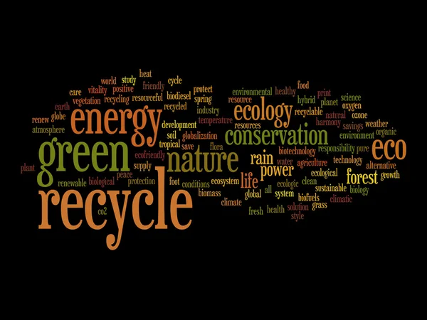 Ecologia e reciclar nuvem de palavras — Fotografia de Stock