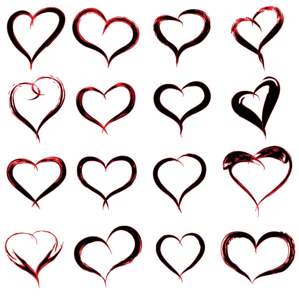 Malowane czerwone serca czarny — Zdjęcie stockowe