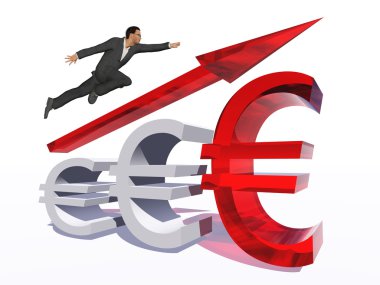 Euro simgesi üzerinde atlama işadamı