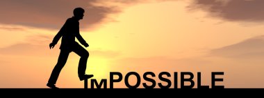 siyah siluet imkansız metnin üzerinde adım