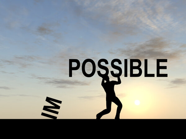 силуэт, поднимающий невозможный текст
