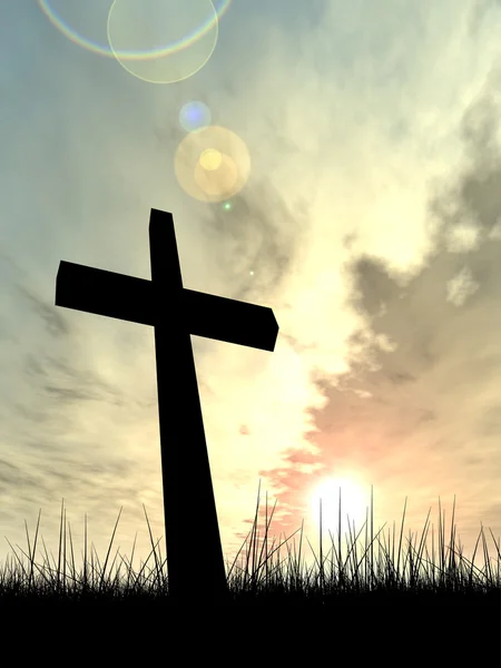 Religionssymbol Silhouette im Gras — Stockfoto