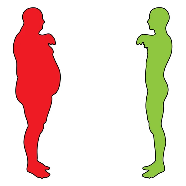 太りすぎ vs スリム フィット男シルエット — ストック写真