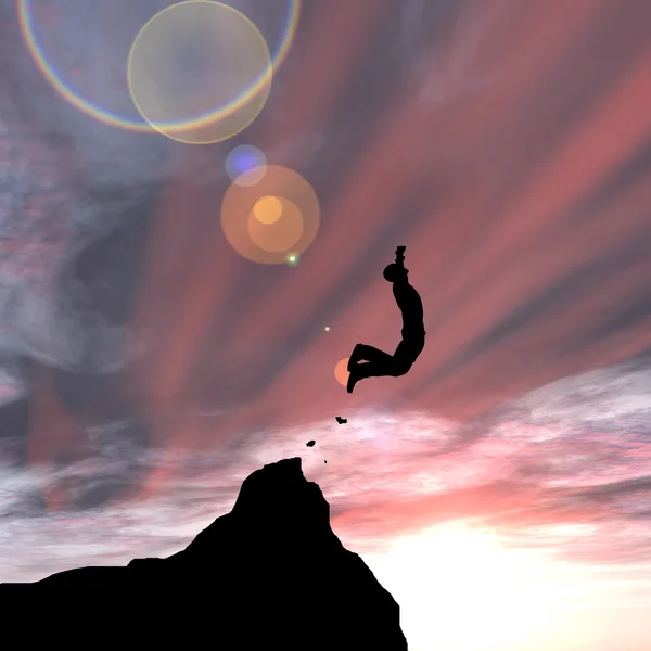 Homme d'affaires silhouette saut de falaise — Photo