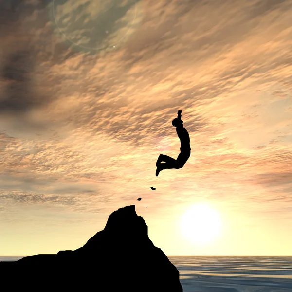 Young man  silhouette jumping — Stock Photo, Image