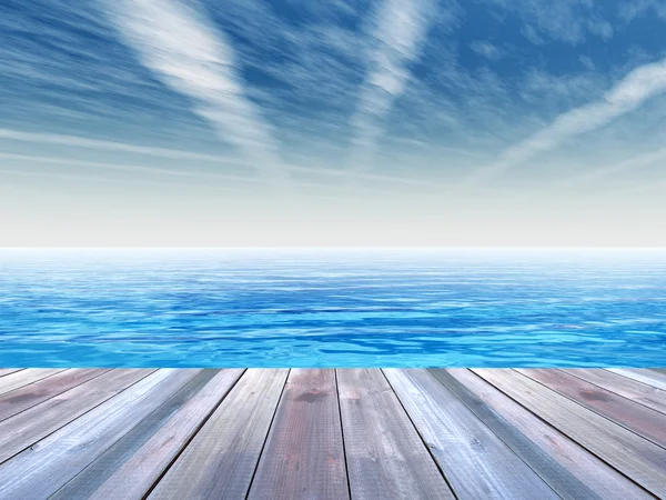 Wooden deck on coast — Stock Photo, Image