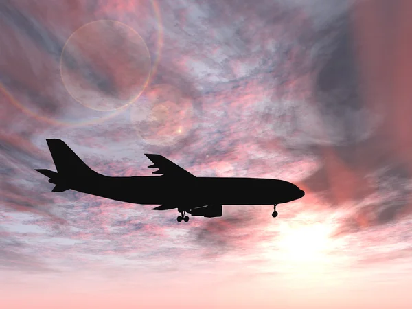 Aircraft silhouette flying — Stock Photo, Image