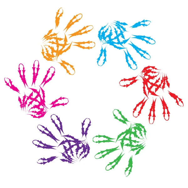 Colorido pintura manos impresiones círculo símbolo — Foto de Stock