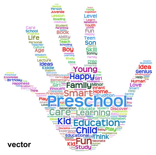 Educação mão imprimir nuvem de palavras — Vetor de Stock