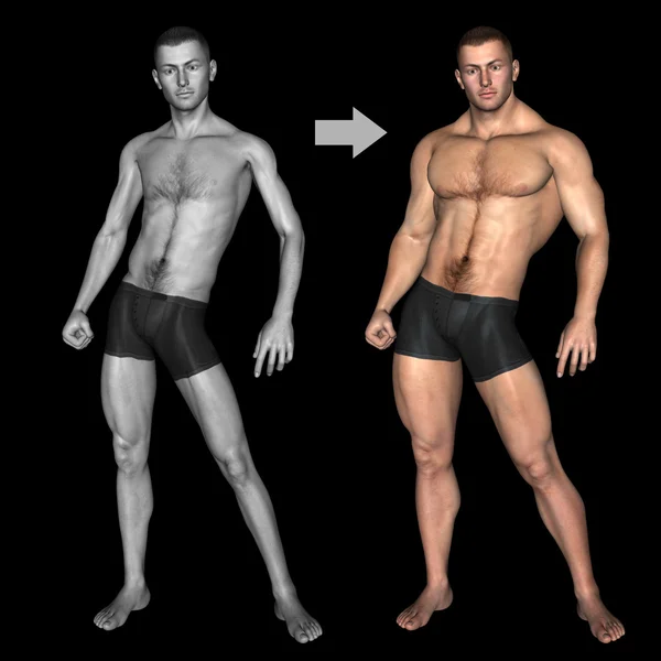 Férfi testépítő vs sovány ember — Stock Fotó