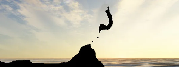 Businessman silhouette jumping  from cliff — Stock Photo, Image