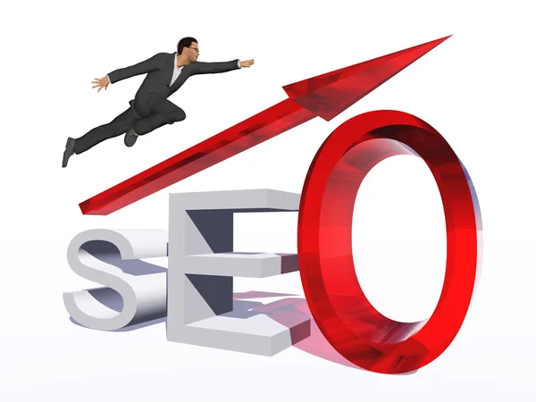 Businessman jumping over a seo symbol — Stock Photo, Image