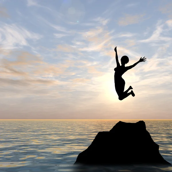Young woman silhouette jumping — Stock Photo, Image