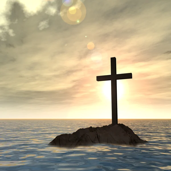 基督教的十字架，在岛上 — 图库照片